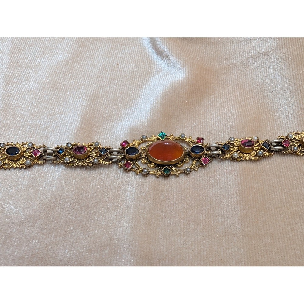 Antique Austro-Hungarian Bracelet Renaissance Revival Gilt Silver Carnelian Gem